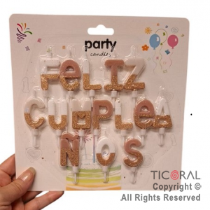 VELAS FRASE FELIZ CUMPLEAOS TONOS ROSAS 4 CM (U22-526) x 1